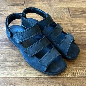 Ecco Babett 3 Strap Sandals Comfort Shoes Black Nubuck Leather Size 40